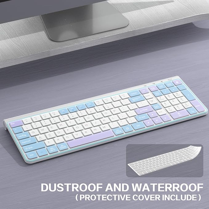 JOYACCESS Wireless Keyboard,Ergonomic Computer Keyboard,Silent Compact Cordless,Low Profile with Numeric Pad for Mac/Windows/PC/Desktop/Laptop-Purple Blue