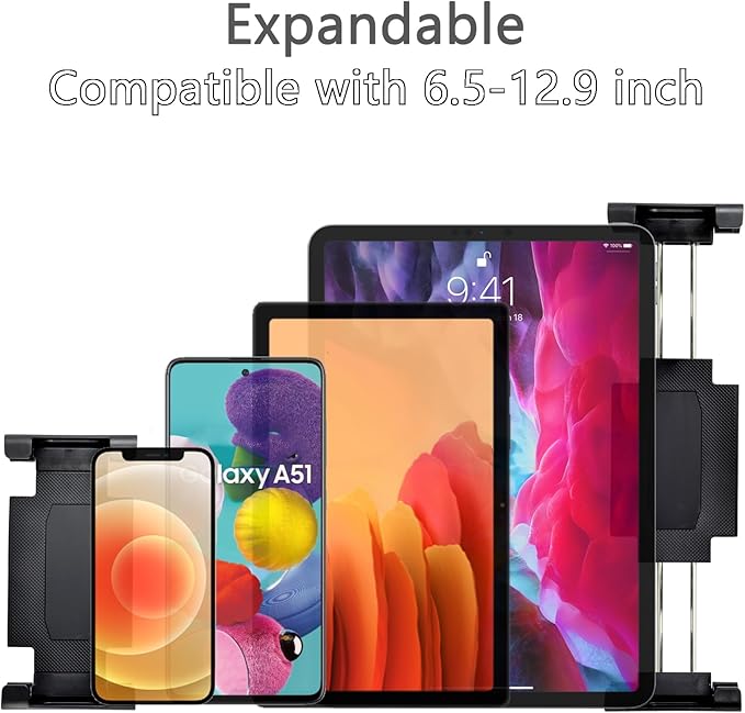 Aluminum Arm Heavy Duty Tablet Mount Drill Base - for 6.5"-12.9" Tablet iPad Pro/Mini, iPad Holder for Truck, Car,Dashboard,Desk,Wall-Swivel with 1 inch/25mm Ball Joint