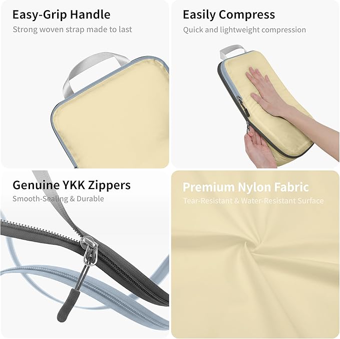 Cipway Compression Packing Cubes for Travel Ultralight Expandable Packing Organizers for Carry on Luggage (Vanilla Cream 3 Set)