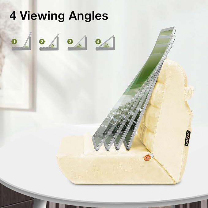 MOSISO Tablet Pillow Stand,Soft Tablet Holder for Lap,Tablet Soft Pad Dock with Pockets&Stylus Slot&4 Viewing Angles Compatible with iPad Pro 12.9,11,10.5,9.7,Air Mini 6,5,4,3, E-Reader, Pastel Yellow