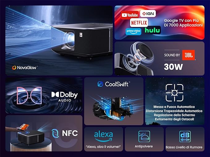 Yaber K3 Pro Projector with Subwoofer set Smart Projector with Google TV, 30W Speaker Sound by JBL, Dolby Audio, Home/Outdoor Movie Projector with WiFi6 and Bluetooth, Netflix 7000+app