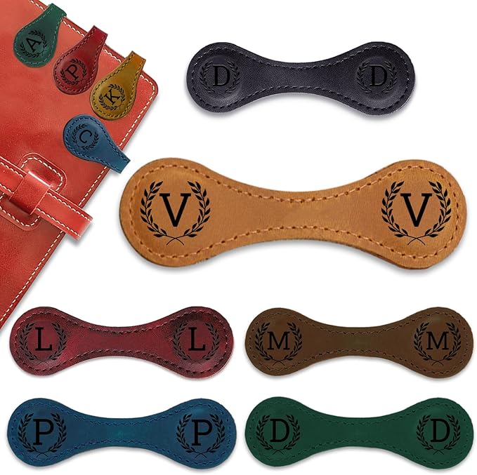 Personalized Leather Magnetic Bookmarks - 26 Letters Name Initial Vintage Engraved Bookmark Book Marker Clips Customized Gifts for Readers Kids Book Lovers Classmate (Yellow, V)