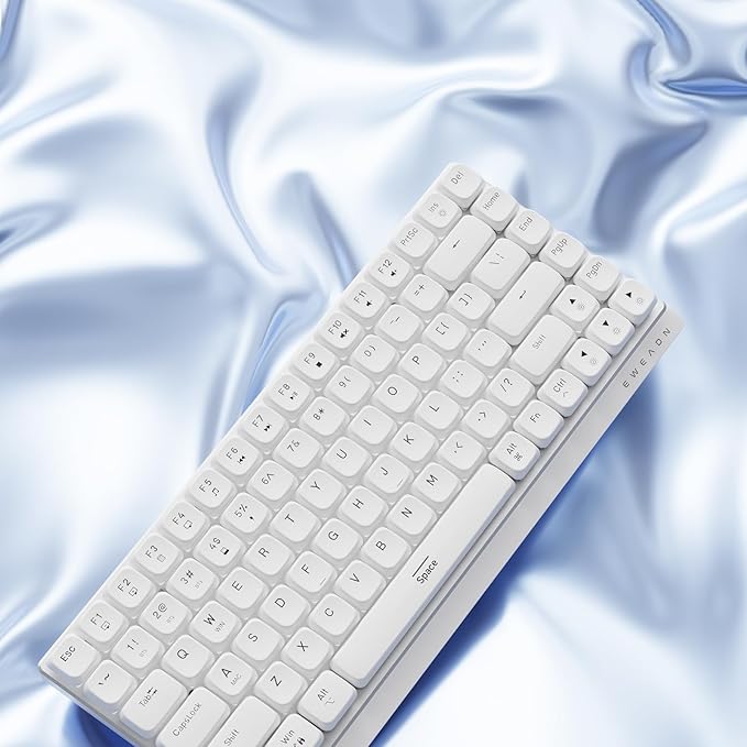 EWEADN MK84 75% Wireless Low Profile Mechanical Keyboard Tri-Mode Connect with White Backlight Mechanical Keyboards Wireless, Brown Switch Bluetooth/2.4GHz/USB-C Wired Cute Keyboard-White