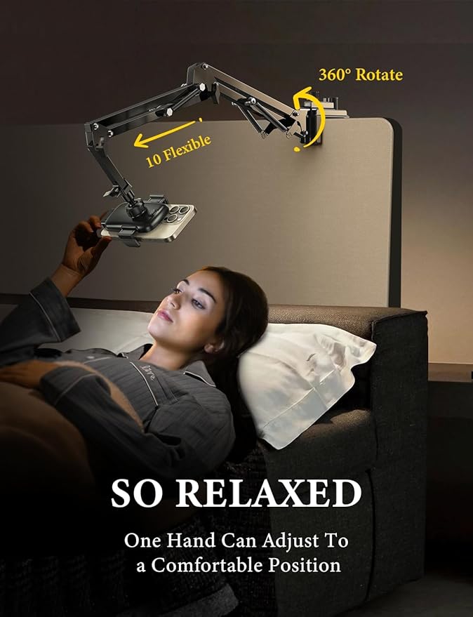 LISEN for Gooseneck Phone Holder for Bed Desk [3rd Upgrade] Cell Phone Stand for Desk Bed iPhone Holder Laying Down,Flexible Arm Clamp Clip Phone Mount Stand for Filming Fits iPhone 15 Max,Silver