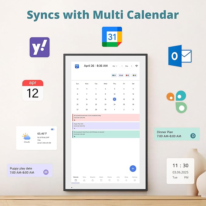 Digital Calendar 21.5 Inch Touch Screen, Electronic Wall Calendar Chore Chart for Family Monthly/Weekly Planner, Interactive Display Smart Calendar for Home Organization, Desk Mount Included - Black