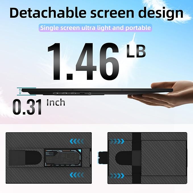 Laptop Screen Extender Dual Monitor - 15.6" Portable Monitor Detachable IPS 1080P FHD 85% NTSC Travel Screen USB-C HDMI Port Compatible with Wins Mac Chrome Dex Fits 13-17" Laptops
