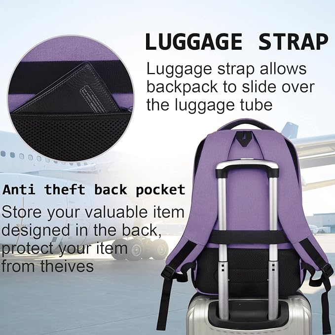 Laptop Backpack,Business Travel Anti Theft Slim Durable Laptops Backpack with USB Charging Port,Water Resistant College Computer Bag for Women & Men Fits 15.6 Inch Laptop and Notebook-Purple