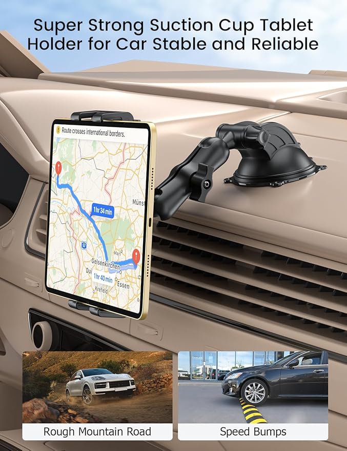 OHLPRO Tablet Holder for Car Dashboard & Windshield, Suction Cup iPad Mount for Truck 360° Rotation Adjustable Clamp Compatible with 5-13" Tablets & Phones, iPad, Galaxy Tab