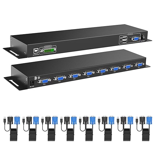 MT-VIKI 8 Port KVM Switch VGA +8 KVM Cables, Daisy Chain Component for VGA LCD KVM Console, Cascading up to 64 Devices, Support Keyboard hotkey & OSD Switching
