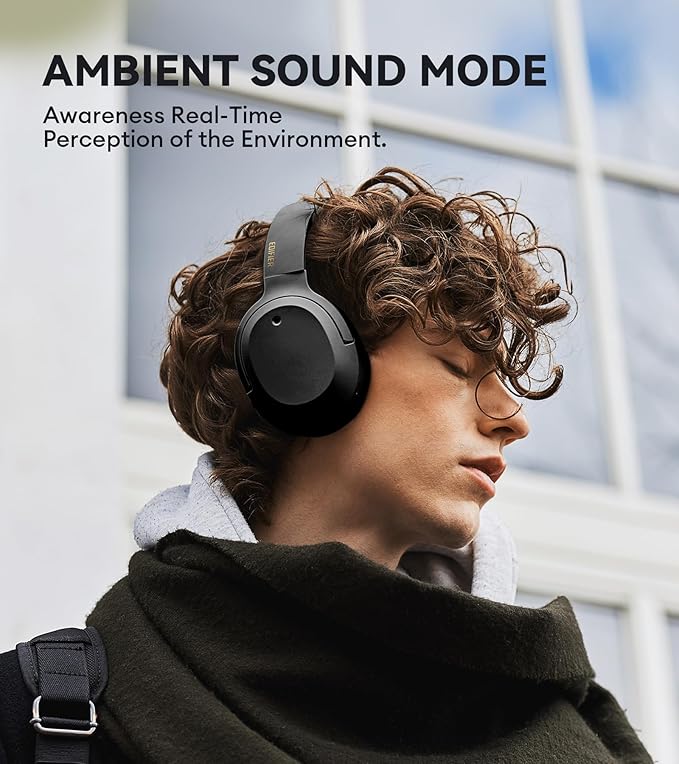 Edifier W820NB Plus Hybrid Active Noise Cancelling Headphones - LDAC Codec - Hi-Res Audio Wireless & Wired - Fast Charge - 49H Playtime - Over Ear Bluetooth V5.2 Headphones- Black