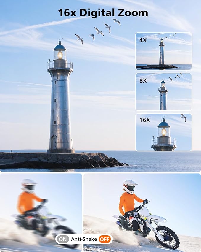 4K Digital Camera, 64MP Autofocus Vlogging Camera with Front Rear Lens, Flash, 16X Zoom, Anti-Shake, 32GB Card, Compact Point Shoot Camera for Teens Adult Beginner Travel Photography(White)