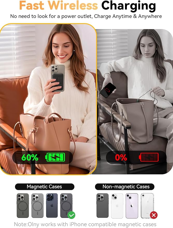 Magnetic Portable Charger, 10000mAh Wireless Power Bank with 20W USB-C Fast Charging, Foldable Stand & LED Display Magnetic Battery Pack, Compatible with iPhone 17/16/15/14/13 All Series