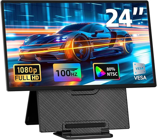 24" Large Portable Monitor, FHD 100HZ 111% SRGB IPS USB-C HDMI Work Home Gaming Second Monitor 1080P 4.2" Height & 90° Rotation Adjustable Stand for Laptop, MacBook, Phones
