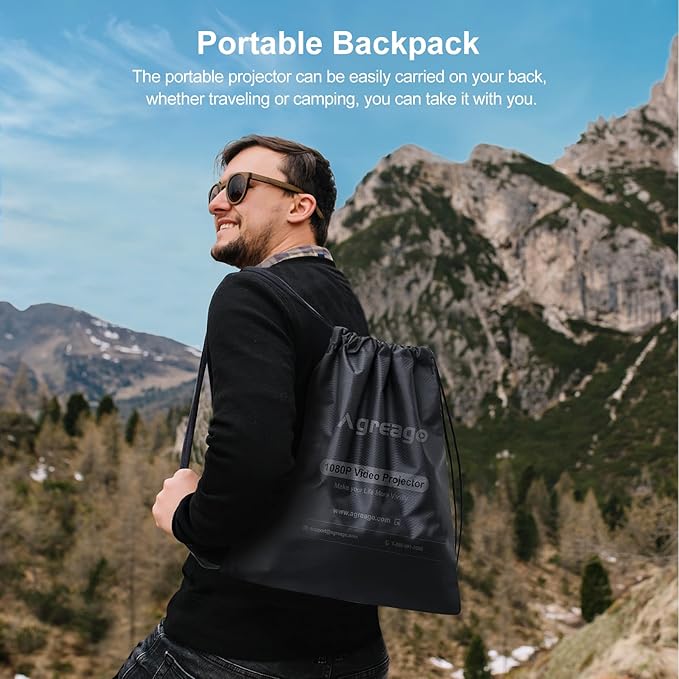 [Electric Focus] Projector with WiFi and Bluetooth, Native 1080P 15,000 Lumens 4K Supported, Agreago Outdoor Movie Projector for Home Theater UP to 300", for iOS/Android/TV Stick/HDMI/USB