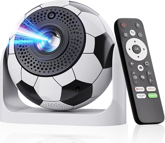 Mini Projector with WiFi and Bluetooth Auto Focus & Vertical Keystone Smart Portable Projector Android 13 with Built in Apps 1080P HD 4K Support w/ HDMI/USB Supported Home Movie Projector (Football)