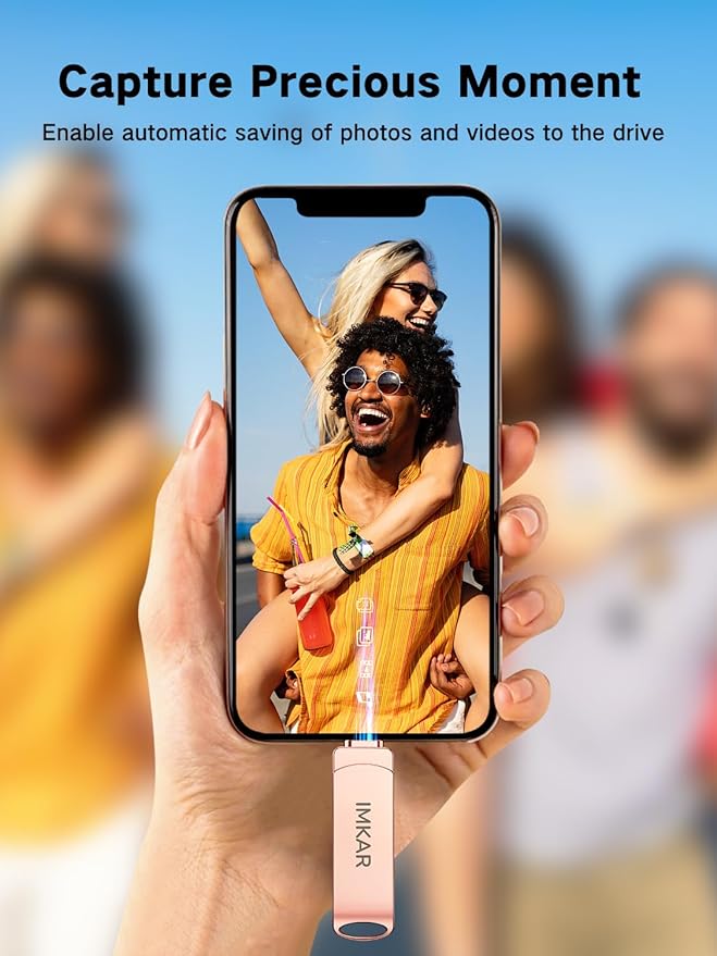 MFi Certified 256GB Flash Drive for iPhone iPad, IMKAR Memory Stick Storage for Photos Videos, Compatible with iPhone iPad Android and PC, Plug and Play No Application Required (Rose Gold)