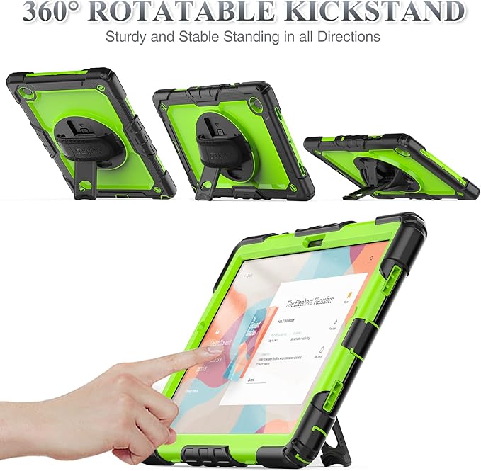 SEYMAC stock Case for Samsung Galaxy Tab A9+ Plus 11'', Full-Body Drop Protection Case with Screen Protector Pencil Holder [360° Rotating Hand Strap] &Stand, Green+Black