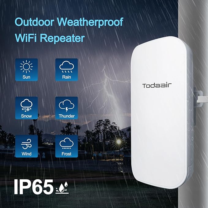 2025 Outdoor WiFi Extender，WiFi Booster | AI Watchdog | Repeater&AP Mode｜IP65 Weatherproof | Up to 1200Mbps Dual Band WiFi Repeater | Covers Up to Least 3440 Sq. ft and 30 Devices