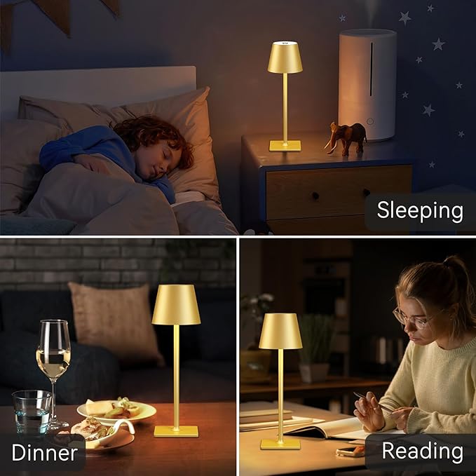4 Pack Gold Rechargeable Led Cordless Table Lamps,Cordless Lamp with 6000mAh Battery Operated,Wireless Lamp for Restaurant Home Dinner Dining Kitchen Outdoor Patio,Waterproof & Portable