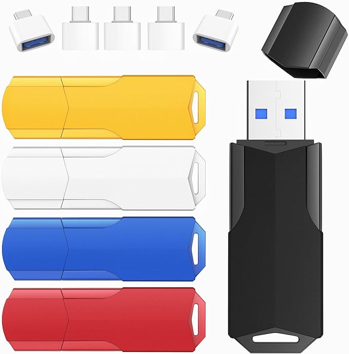64GB Flash Drives 5 Pack Wooolken USB 3.0 Thumb Drives with USB C Adapters and Lanyards,Memory Sticks for Data Storage