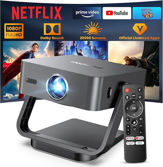 [Netflix-Officially-Licensed] FUDONI 4K Smart Projector with WiFi 6 & Bluetooth, Auto Keystone/Electric Focus, Zoom Correction, HDMI/USB/iOS/Android Compatible, Portable Proyector for Home & Outdoor