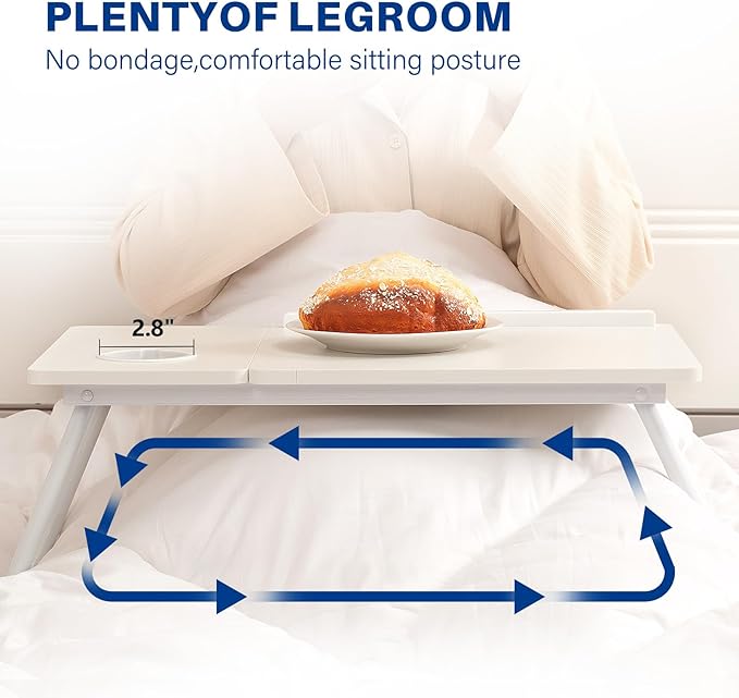 Laptop Desk for Bed Couch, Adjustable Foldable Bed Table with Cup Holder, Breakfast Serving Tray, Portable Laptop Lap Desk Stand for Working Reading Writing Eating Gaming in Bed Sofa Floor(White)