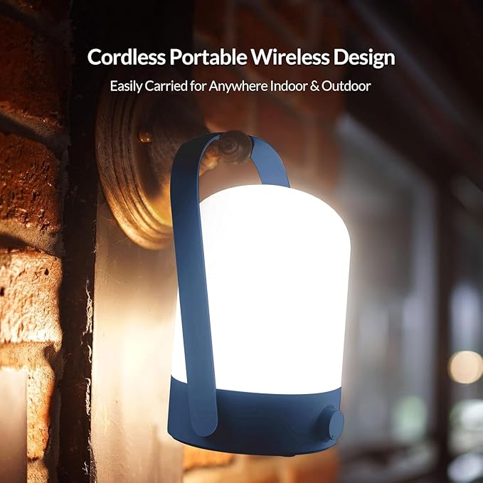 KLEAH Portable Cordless Lantern Table Lamp, 360° Portable Handle, Stepless Dimmer, Powerful Long-Lasting 50hrs, Rechargeable LED Lantern for Camping Bedroom Party, Blue