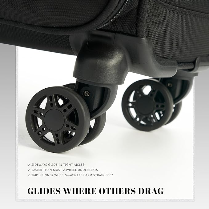 Verage 18x14x8in Spinner Underseat Carry-On Luggage -Airplane Personal Item Bag, USB A&C Charging Port, Padded Laptop Pocket & Wet/Dry Compartments for Women, Classic Black