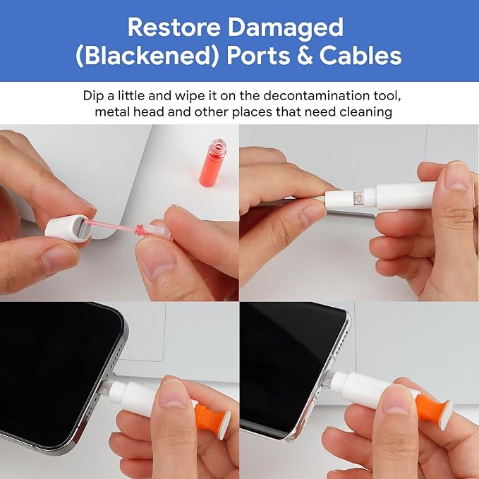 12 in 1 Phone Cleaning Kit, Airpods Cleaning Kit, Port Cleaner for iPad/Phone Charging Repair & Restore Tool,Multi Cleaner Tool Kit for USB C Port/Lightning Cables, Fix Unreliable Charging,White