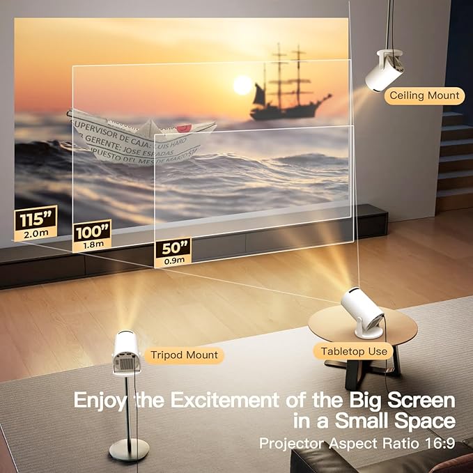 Mini Projector with WiFi and Bluetooth Built-in Android 11, 1080P 4K Support Portable Projector LYNCAST 180°Rotatable Upgrade HY300pro+ Projector for Home,Outdoor Use OptiBarrel 005