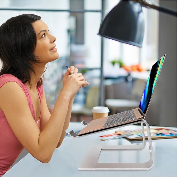 Ergonomic Aluminum Laptop Stand - Detachable Mount Riser Compatible With MacBook Pro/Air, HP, Lenovo, Samsung, Huawei - All 10-17.3" Notebooks (Silver)