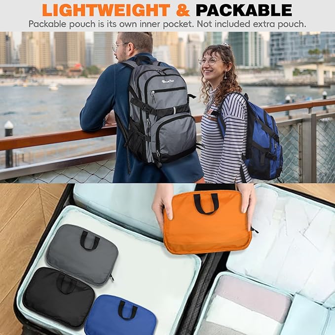 Seektop 40L Hiking Backpack Foldable Daypack for Women Men, Lightweight Travel Backpack Carry on Flight Approved for Camping School Work Business Leisure (Blue)