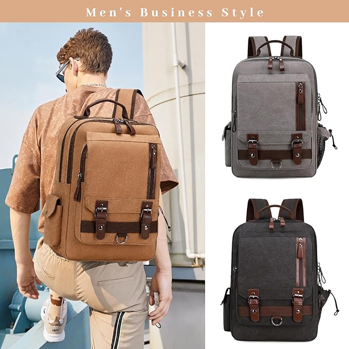 Lanola Water-resistant Canvas Backpack with Anti-Theft Pocket, Daypacks Fits 15.6 Inch Laptop for Men Perfect for Work, Travel, Daily Use (Black)