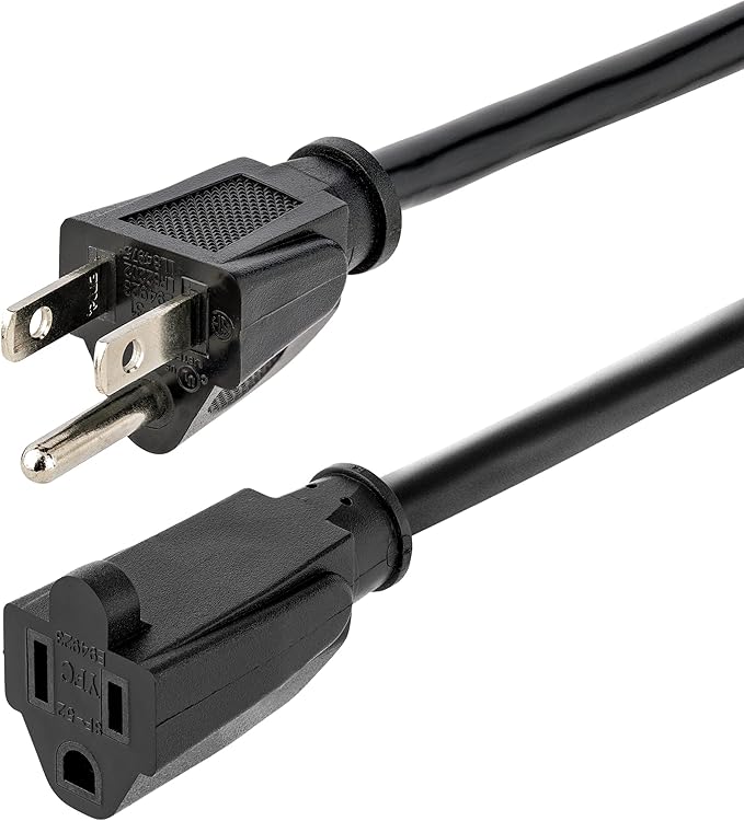 StarTech.com 6ft (1.8m) Heavy Duty Extension Cord, NEMA 5-15R to NEMA 5-15P Black Extension Cord, 15A 125V, 14AWG, Heavy Gauge Power Extension Cable, Heavy Duty AC Power Cord, UL Listed (PAC101146)