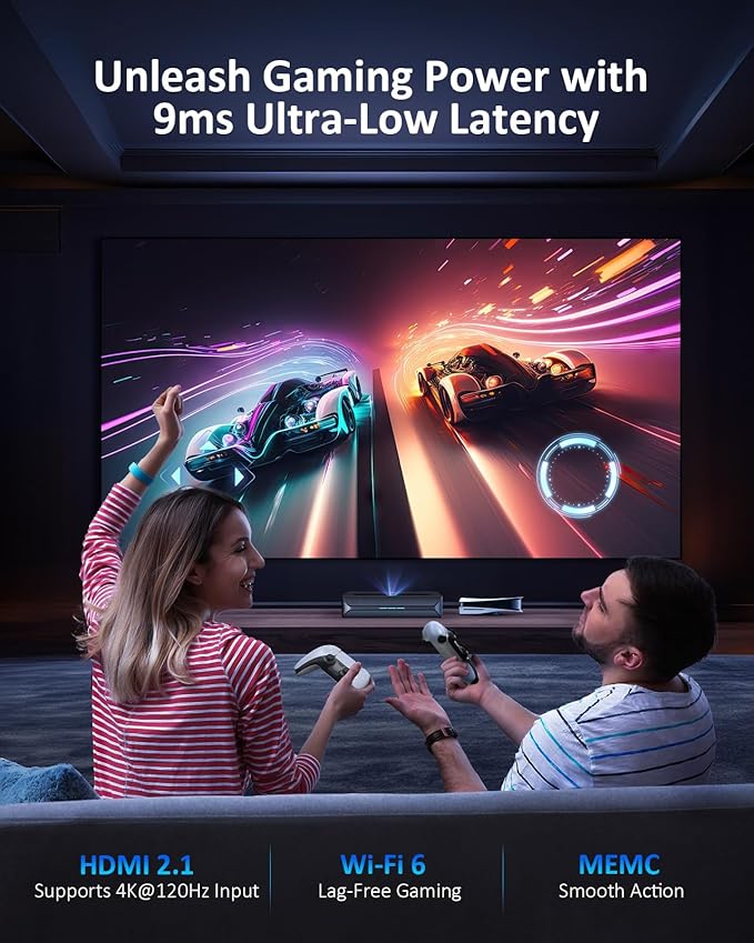 NexiGo Aurora Lite, 4K UHD Ultra Short Throw Tri-Color Laser Projector, 1900 Lumens, Dynamic Laser Dimming, Dolby Vision & Atmos, HDR10+, 3D, 150" UST TV (Holiday Special Edition) with 60W Speakers