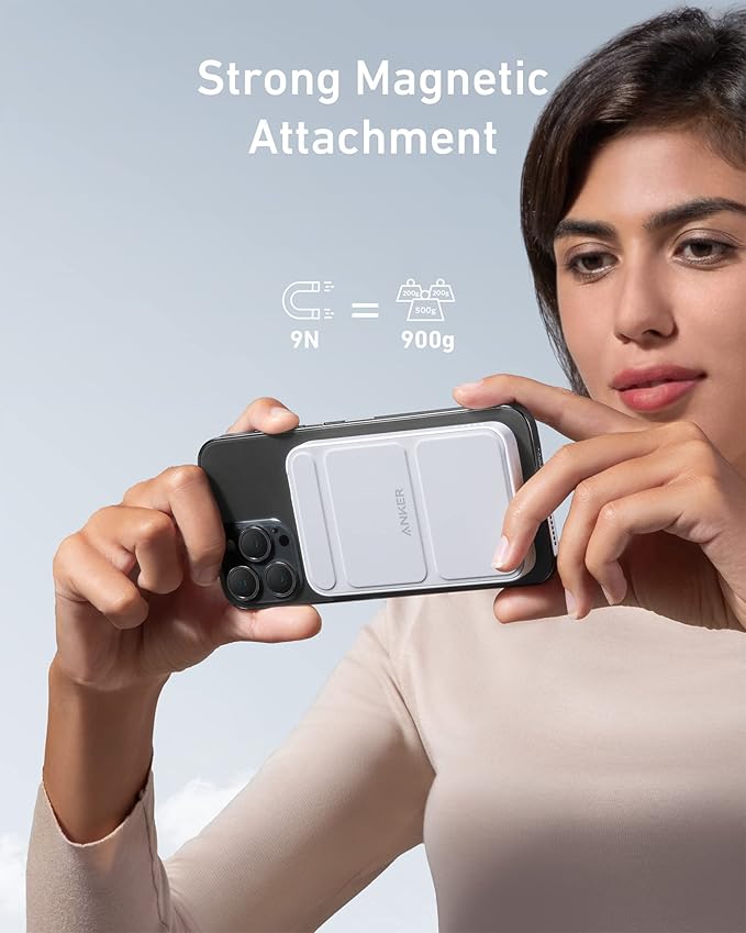 Anker 622 Magnetic Battery (MagGo), 5,000mAh Foldable Magnetic Wireless Portable Charger with Stand and USB-C Port (On The Side), Magsafe-Compatible for iPhone 16/15/14/13 Series