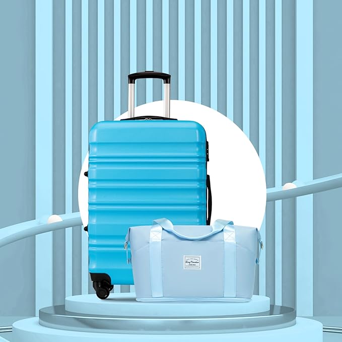 LONG VACATION 6 Piece Luggage Set Carry on Suitcase with ABS+PC hardshell, Spinner Wheels & YKK Zipper TSA Lock (SKY BLUE, 6 piece set)