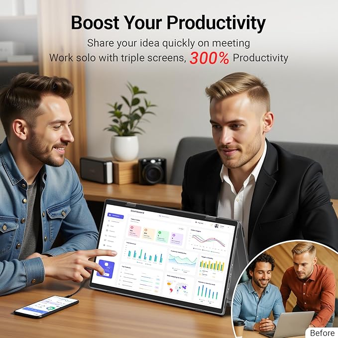 ELECROW Laptop Screen Extender 15.6" 1080P Dual Portable Monitor, USB C HD 360° Rotation Foldable Travel Extended Computer Display with Stand for Laptop PC Windows Mac, VESA Mountable (Plug & Play)