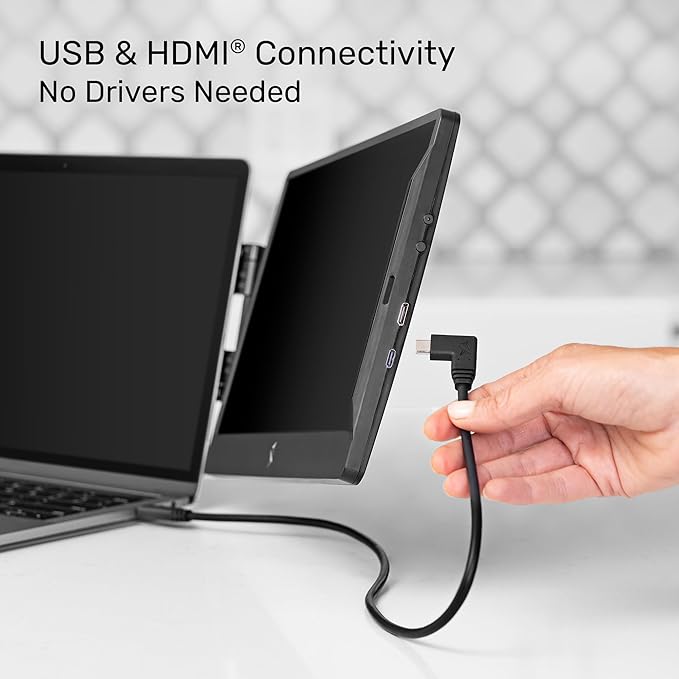 SideTrak Swivel 14" Attachable Portable Monitor Extender, FHD TFT Laptop Dual Screen with Kickstand + Unique Swivel Hinge, Compatible with Mac, PC, Chrome, Powered by USB/Mini HDMI Port (Black)