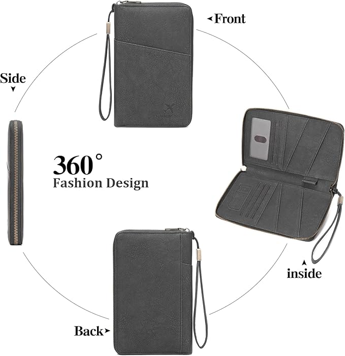 Family Passport Holder Wallet RFID Blocking Zippered Passport Wallet,Women and Men Travel Wallet Ladies Passport Cover