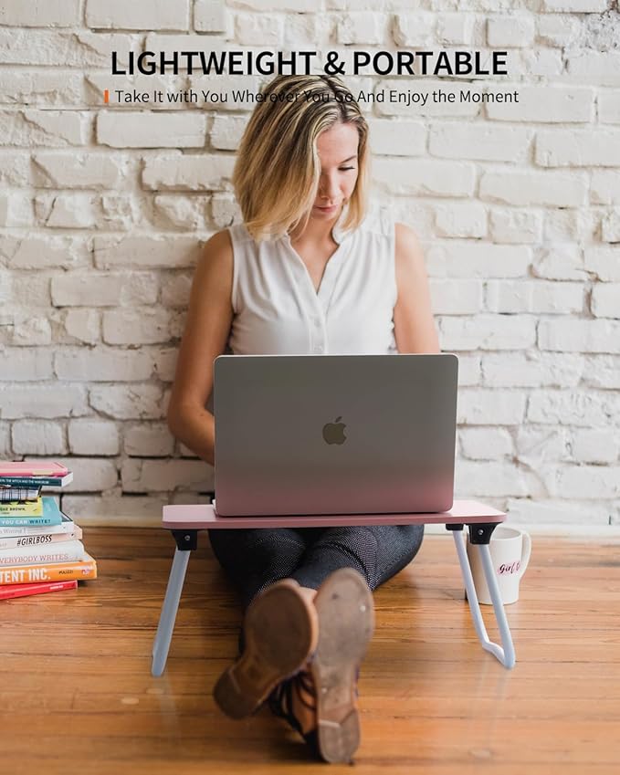 Foldable Lap Desk, Laptop Bed Desk, Portable Bed Table, Laptop Stand for Bed & Couch, Lightweight & Mini - Pink