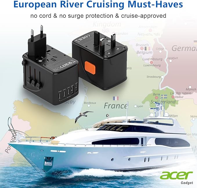 Acer 70W GaN Universal Travel Plug Adapter - International Power Adapter with 3 USB C & 1 USB A, Worldwide Power Outlet Travel Essentials for USA to European UK AUS Ireland, Type C/G/I/A, Black