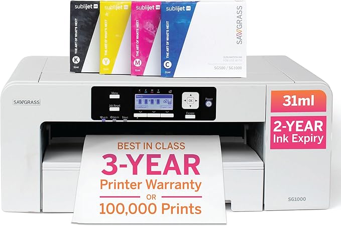 Sawgrass SG1000 Sublimation Printer Bundle | Professional Dye-Sublimation Printer with 31mL SubliJet UHD Inks & TruePix Paper | Prints Up to 11”x17” | Wi-Fi | Auto-Maintenance | Business-Ready