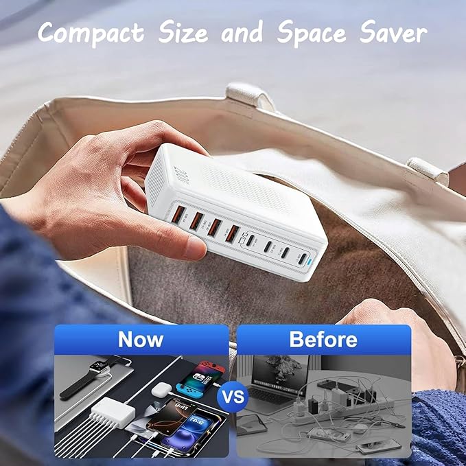 USB C Charger Block Charging Station-200W Fast GaN 8-Port Multiple Devices USB Charging Hub,65W Laptop Power Adapter Charger Compatible Apple iPhone 17/16/15/14,MacBook Pro/Air,iPad,Steam Deck,DELL