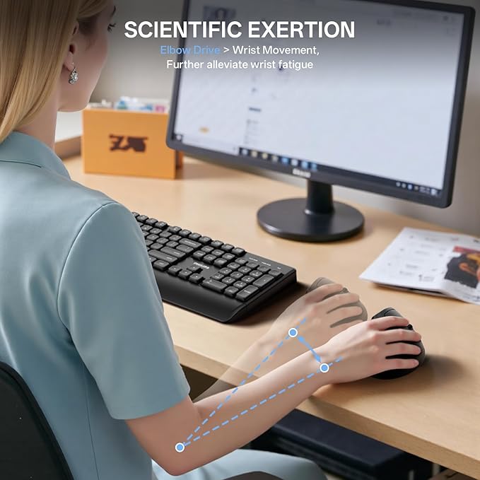 PHILIPS Ergonomic Mouse - Vertical Mouse with 800/1200/1600 Adjustable DPI, 6 Silent Buttons Design for S/M Hands, Auto Power Saving,Light Weight, 2.4GHz Wireless Mouse for Laptop, Desktop, PC-Black