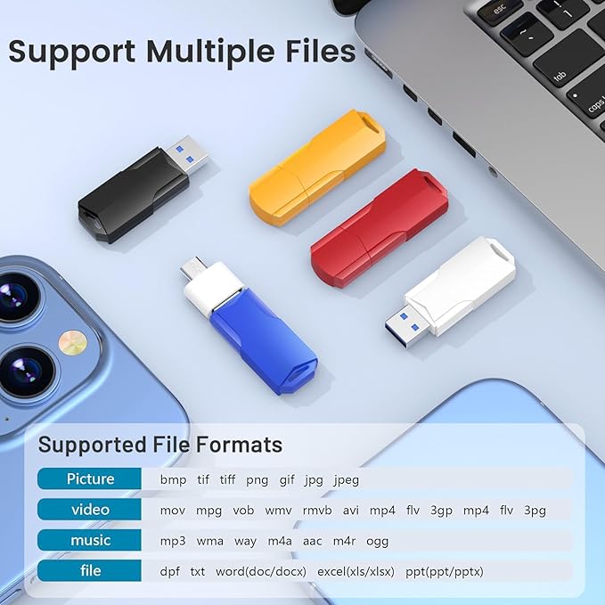 4GB Flash Drives 10 Pack Wooolken USB 2.0 Thumb Drives with 5Pack USB C Adapters and Lanyards,Memory Sticks for Data Storage