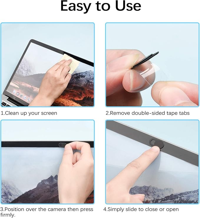 Webcam Cover, Webcam Cover Slide Compatible for Laptop, Desktop, PC, MacBook Pro, iMac, Mac Mini, iPad Pro, Smartphone,Protect Your Privacy and Security,Strong Adhesive (Black)