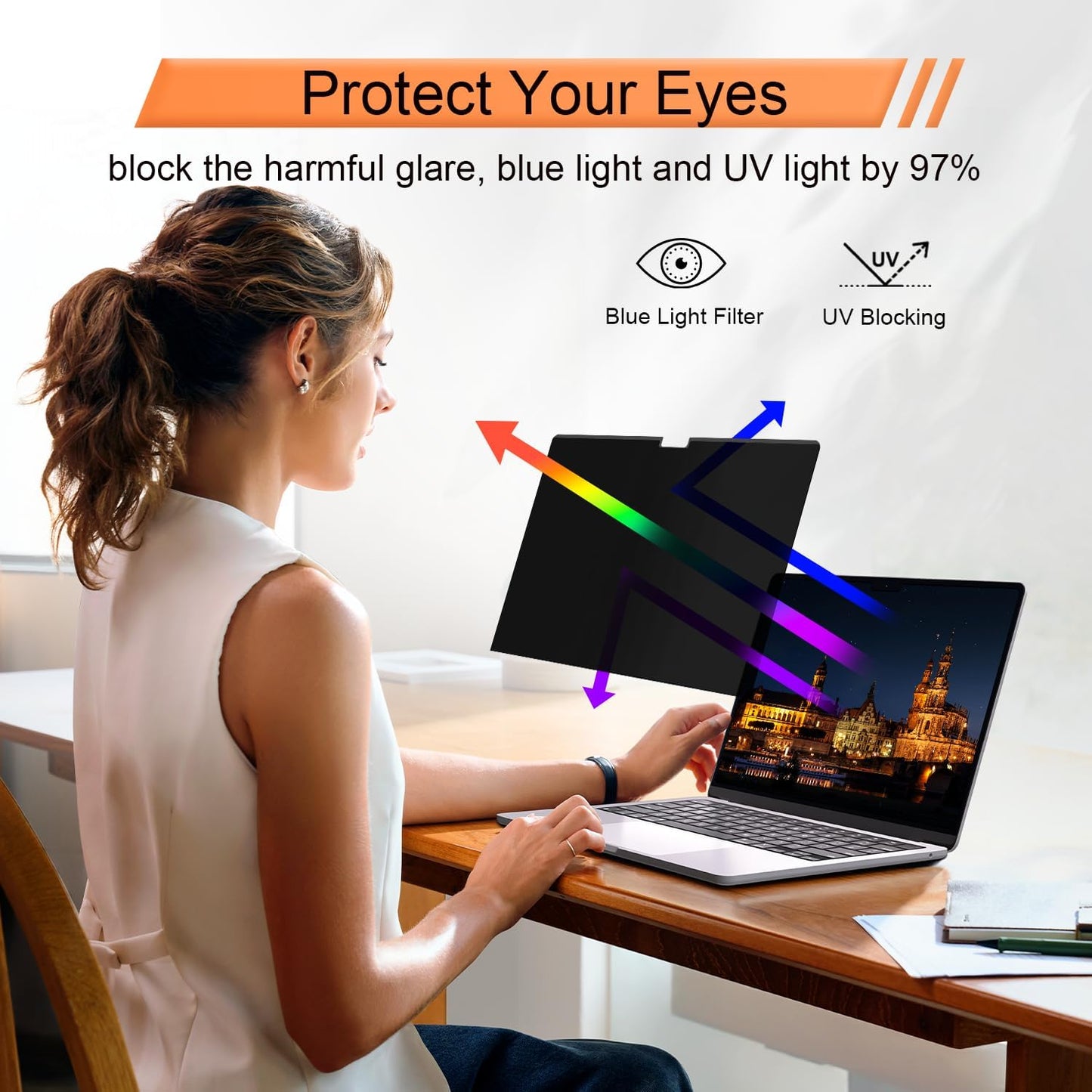 Magnetic 360° Privacy Screen for MacBook Pro 16 Inch (2021-2024, M1, M2, M3, M4, Pro, Max), Removable Anti Glare Blue Light Filter, 4 Way Anti Spy Black Protector for Mac Pro 16In Laptop Computer