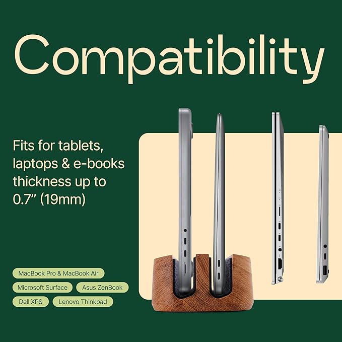 Dual Laptop Stand Vertical Laptop Holder - All MacBook Vertical Stand up to 0.7'' Thick - Handmade Holder Made of Natural Wood (Dual Walnut)