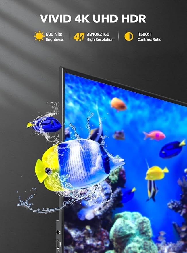 UPERFECT True 4K Portable Monitor, 15.6” 600 Nits Laptop Monitor, 100% AdobeRGB, UHD 3840x2160 USB-C & HDMI w/Smart Case, HDR FreeSync Eye Care, Travel Screen for Computer, Mini PC, Game Consoles